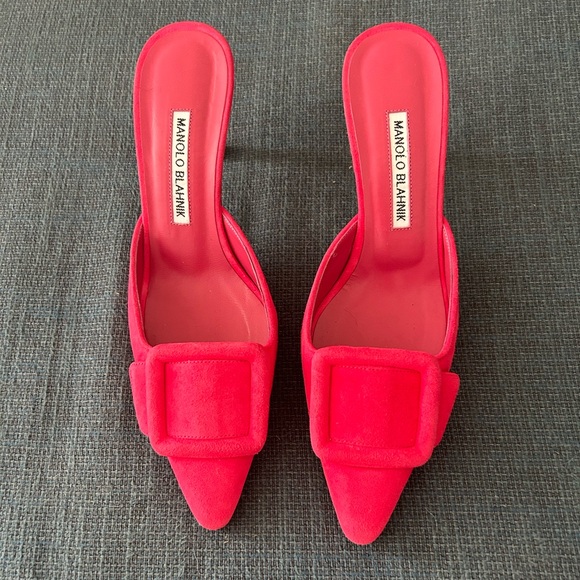 Manolo Blahnik Hot Pink Maysale 70mm Mule - Picture 9 of 14